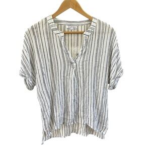 Studio West Coastal Nautical Striped Viscose Blouse Medium Blue White